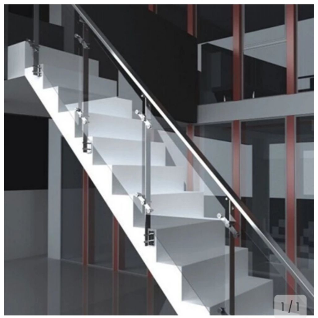 Railing tangga Stenlis kaca tempred 8 mm