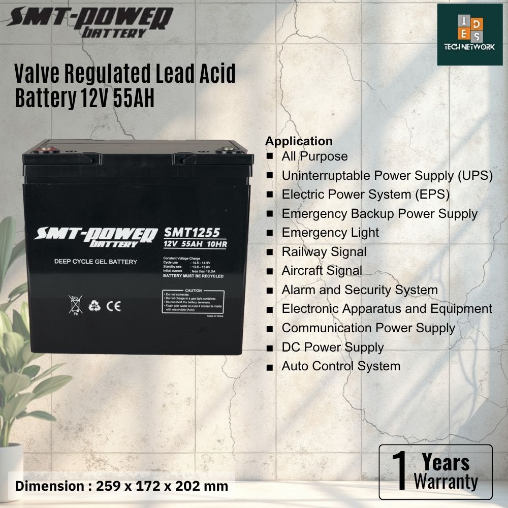 SMT Power Baterai VRLA SMT1255 12V 55AH