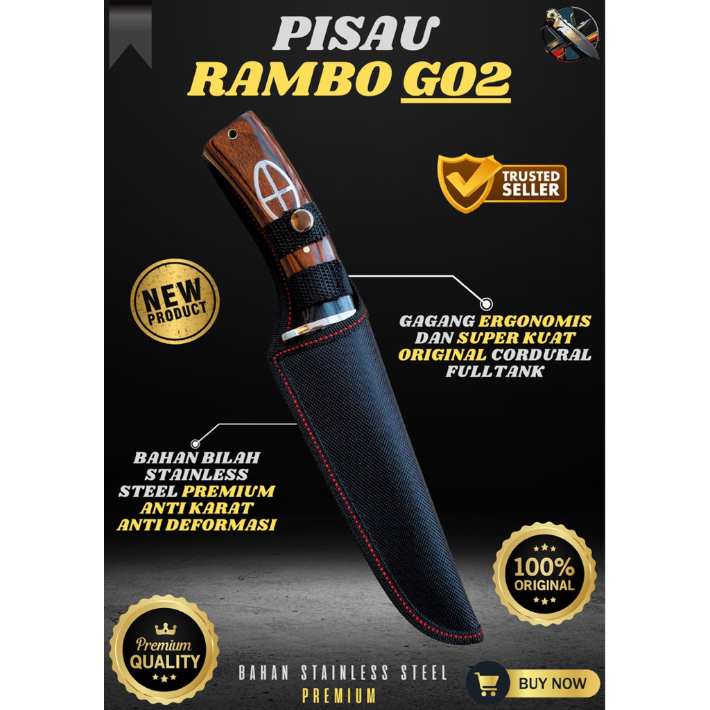 [BILAH_PISAU] PISAU COLUMBIA RAMBO G02 PISAU BAJA SUPER TAJAM Bahan Stainless Steel Asli Original