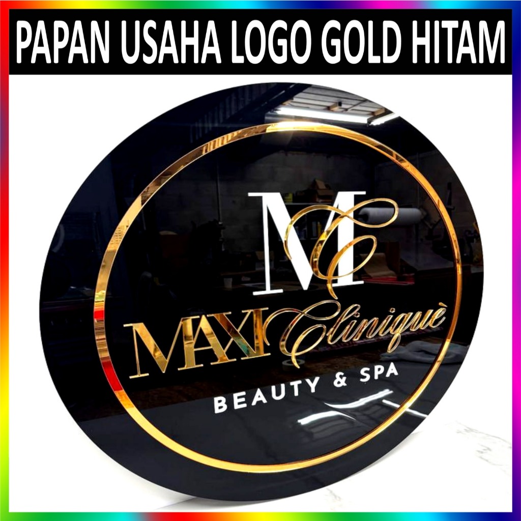 Papan Logo Nama Toko Papan Usaha Bulat Hitam NYALA LED Akrilik CUSTOM Bebas Murah Cepat