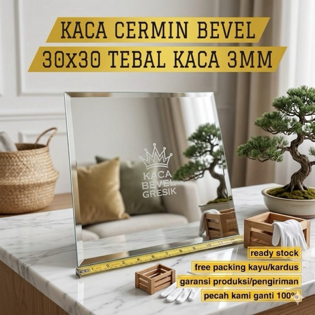 Kaca Cermin Bevel Asli 100% 30x30 Kaca Bevel Cermin Molding Kaca Cermin Bevel Dinding Tinggal Tempel