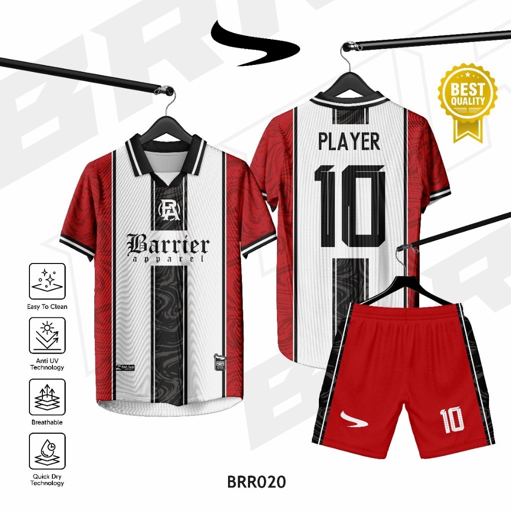 Jersey Custom Full Print Anti UV // Sepakbola // Futsal // Jersey Merah Putih Hitam