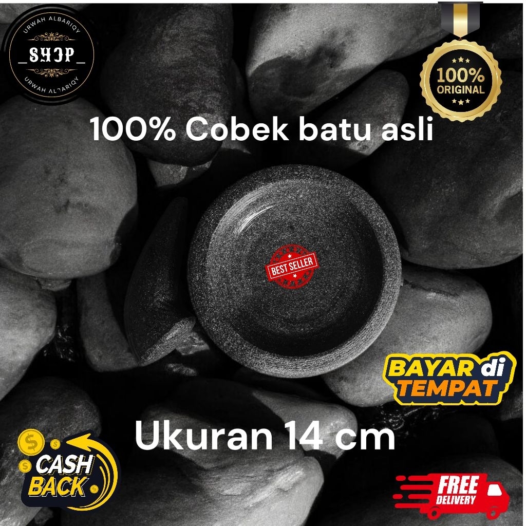 cobek coet ukuran 14cm 100% batu asli tanpa campuran cocok untuk sambal porsi kecil, tidak luntur, f
