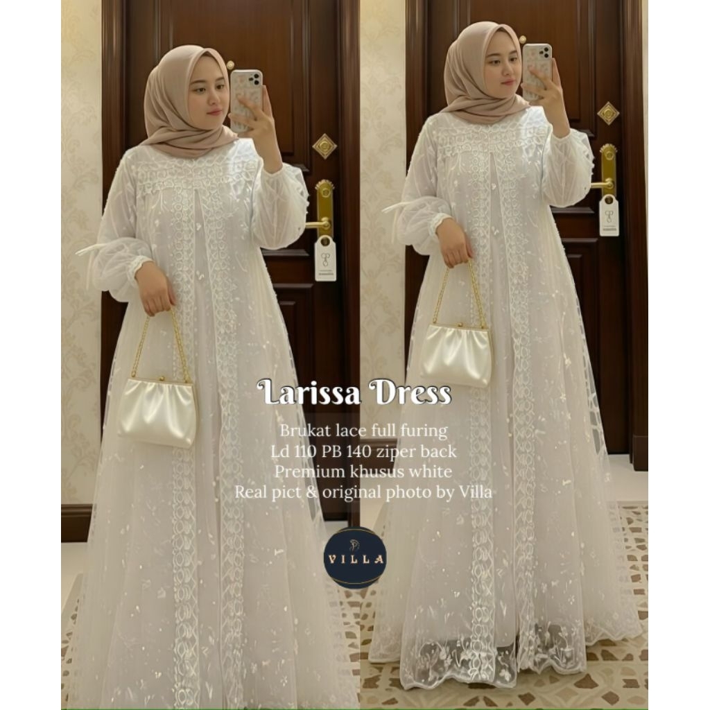 AM Larissa dress l atasan baju muslim gamis putih gamis lebaran wanita