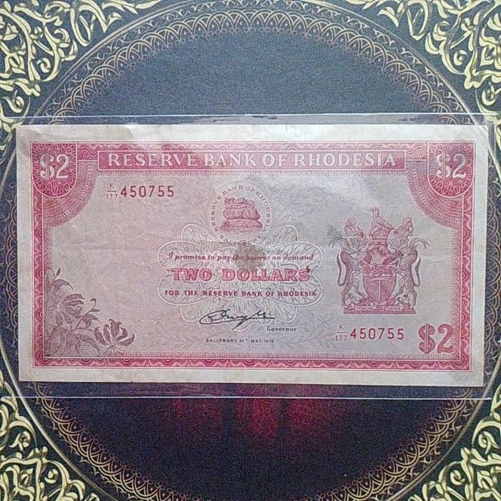 Uang Rhodesia 2 dollar 1979 vf