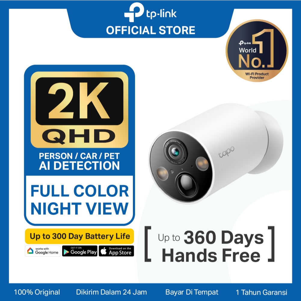 TP-Link | Tapo C425 Kamera CCTV | 4MP | Outdoor WiFi | IP Camera | SD | IP66 | Wireless | Battery