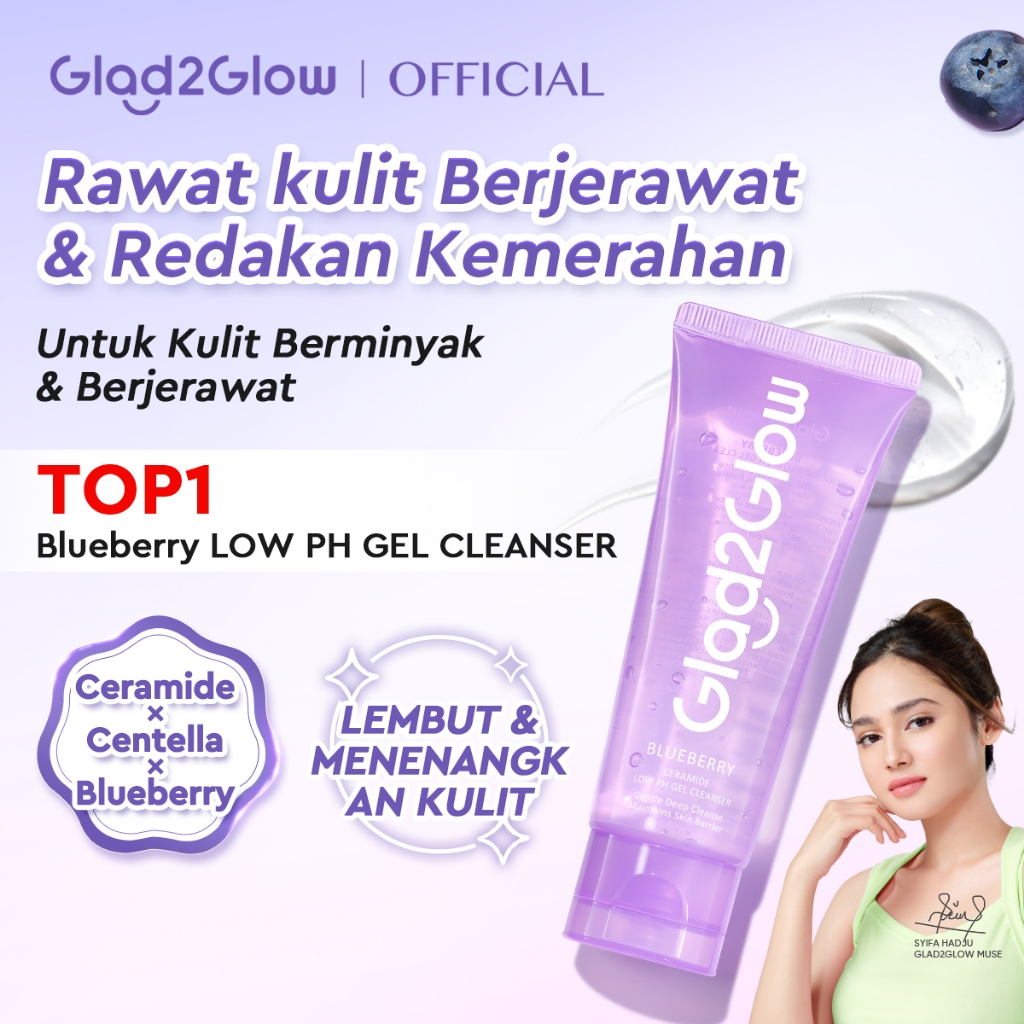 [BUY 100ml Save 30%]Glad2Glow Blueberry Ceramide Low pH Gel Cleanser Gentle skin Facial Wash oil con