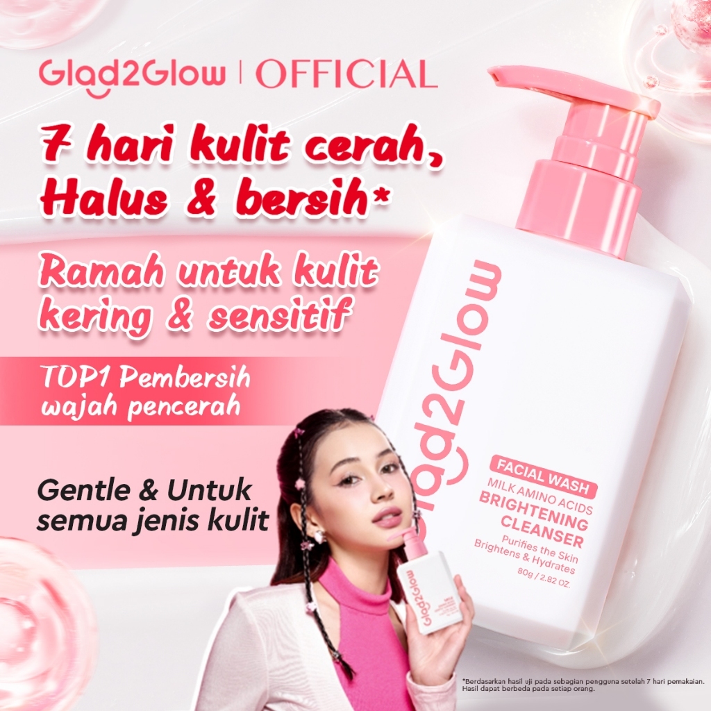 Glad2Glow Milk Amino Acid Gentle Cleanser facial wash,pembersih pencerah,pembersih wajah sabun cuci 