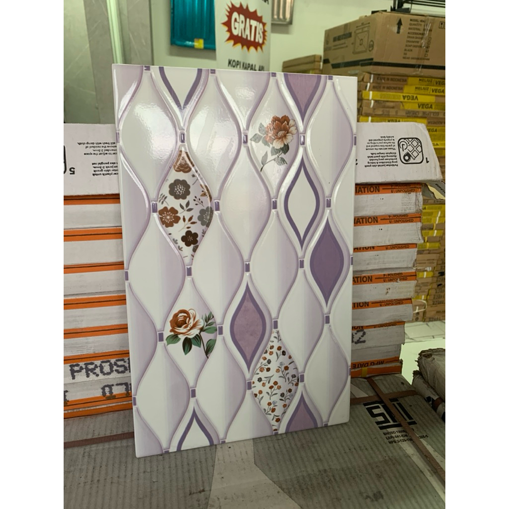 Keramik Motif Bunga 25x40 Lilac Purple