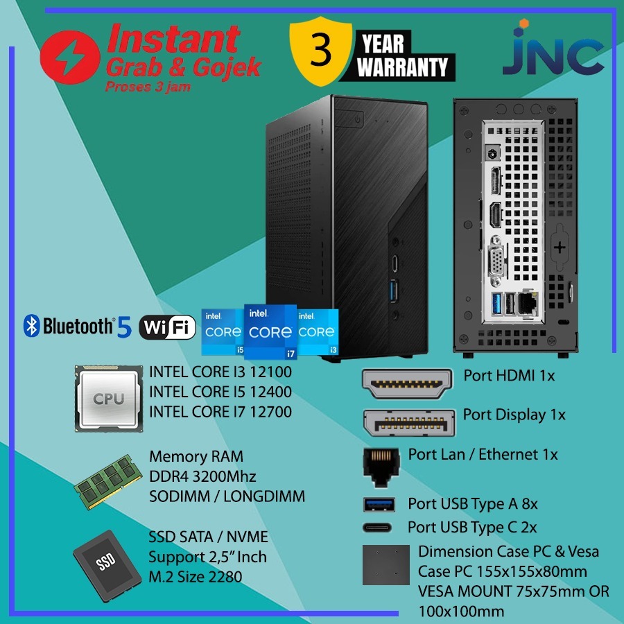 Asrock DeskMini B660 WIFI Case + Power + Motherboard + CPU Cooler - Intel Core i3, i5, i7 Gen12