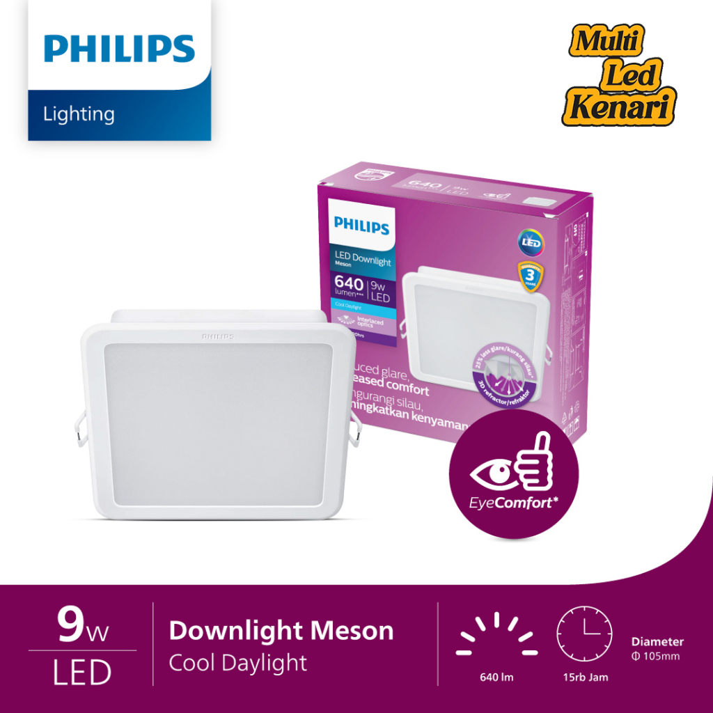 Lampu Rumah Plafon Philips LED Downlight 9W 13W 17W Watt Meson Square Kotak Inbow Panel Tanam minima