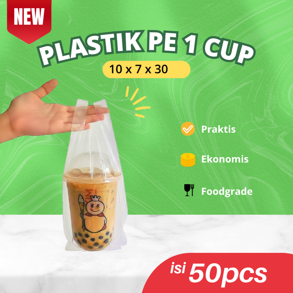 BARU KANTONG KRESEK MINUMAN/ KANTONG PLASTIK KRESEK PE BENING/ TRANSPARAN 1 CUP UKURAN 10 ISI 50 Par