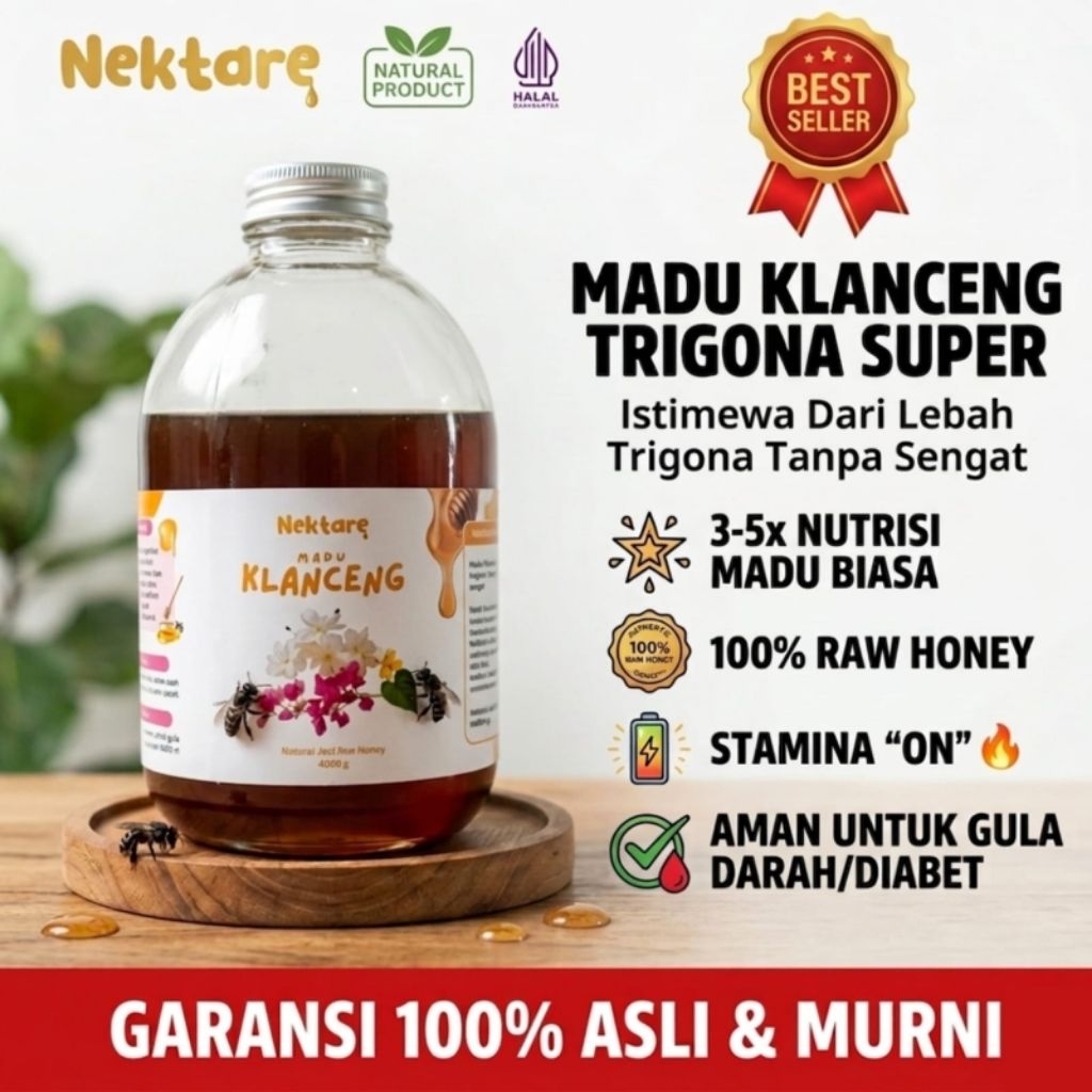 Madu Klanceng Super 1kg Asli Trigona Itama Bangka - Raw Honey Propolis Tinggi untuk Diabetes & Promi