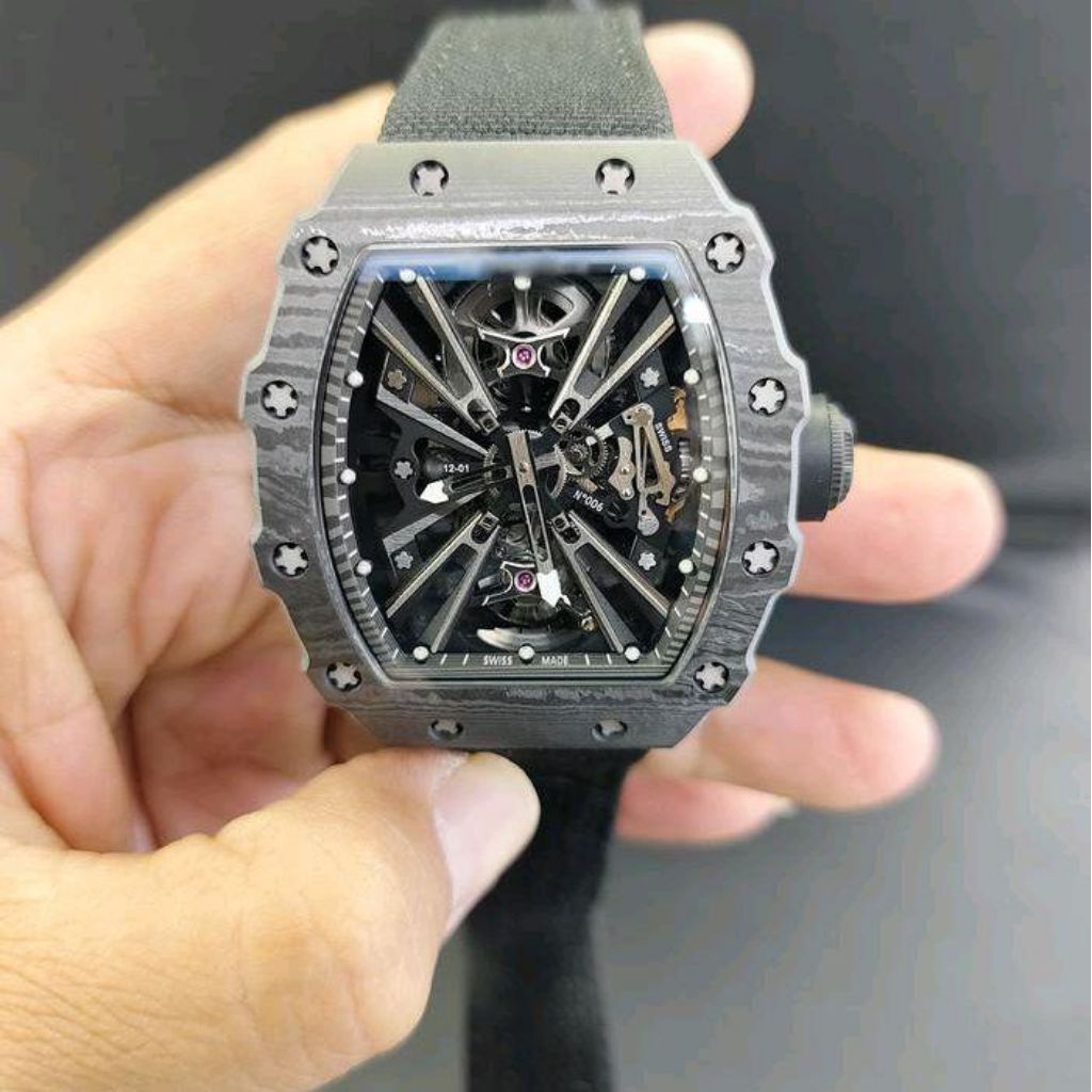 JAM TAMGAN RM AUTOMATIC RM12-01 BLACK CARBON CASE TOURBILON 43MM BLACK NYLON STRAP FULL BLACK JAM TA