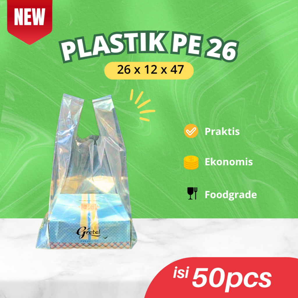 PARTY Kantong Kresek PE Bening Merk Party Uk 26 Isi 50 Pcs untuk box 16 x 16