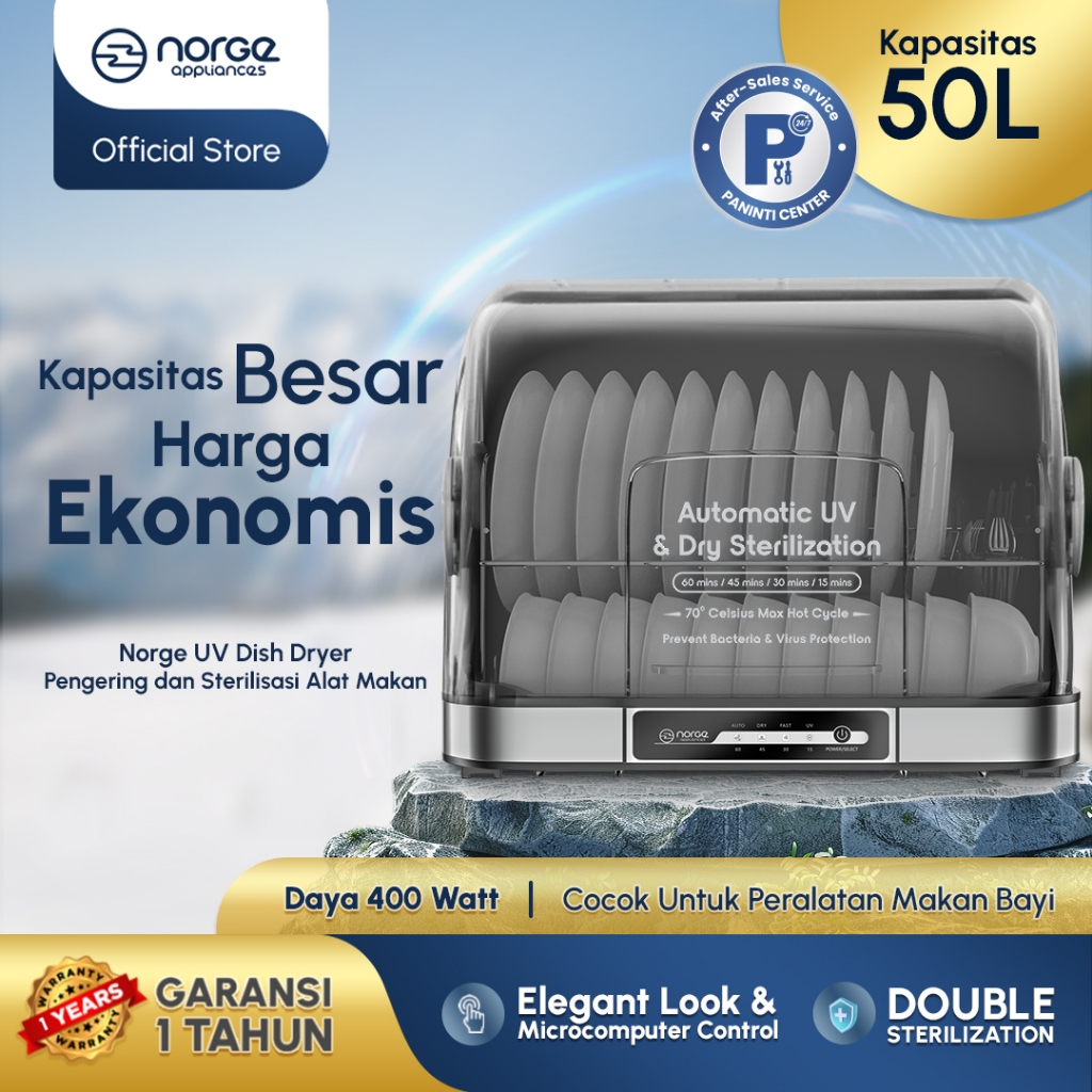 [Packing Kayu] NORGE 4 in 1 Table-top UV Dish Dryer 50L 400W  Sterilizer | Rak Pengering Piring