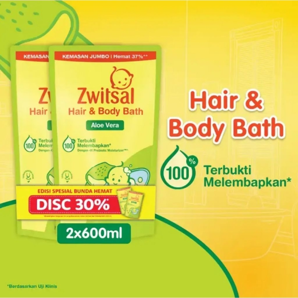 ZWITSAL Baby Bath Hair And Body Aloe Vera 2 In 1 600ml
