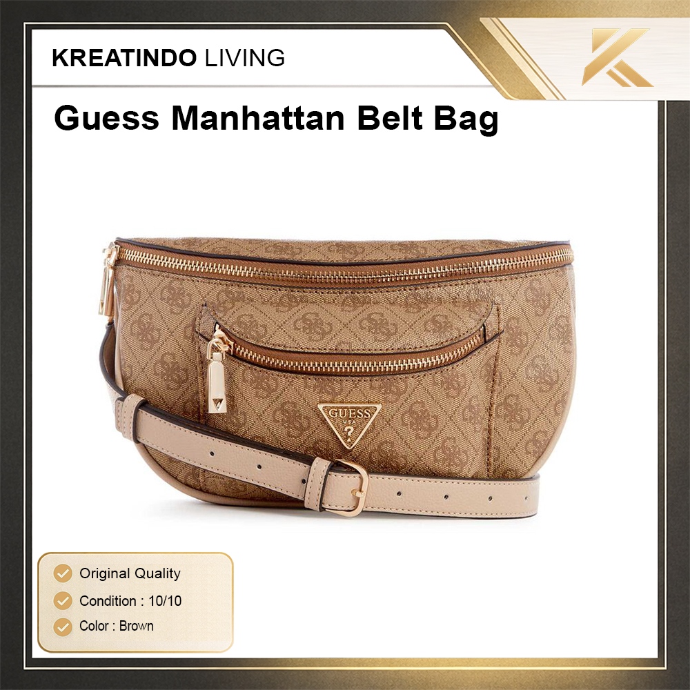 Guess Manhattan Belt Bag Brown Monogram Original Waist Bag Sling Pria Wanita Premium Original