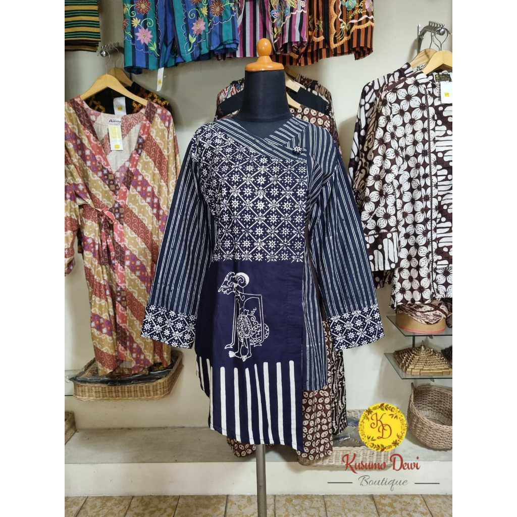 Tunik Batik Cap Motif Wayang Warna Biru Dongker