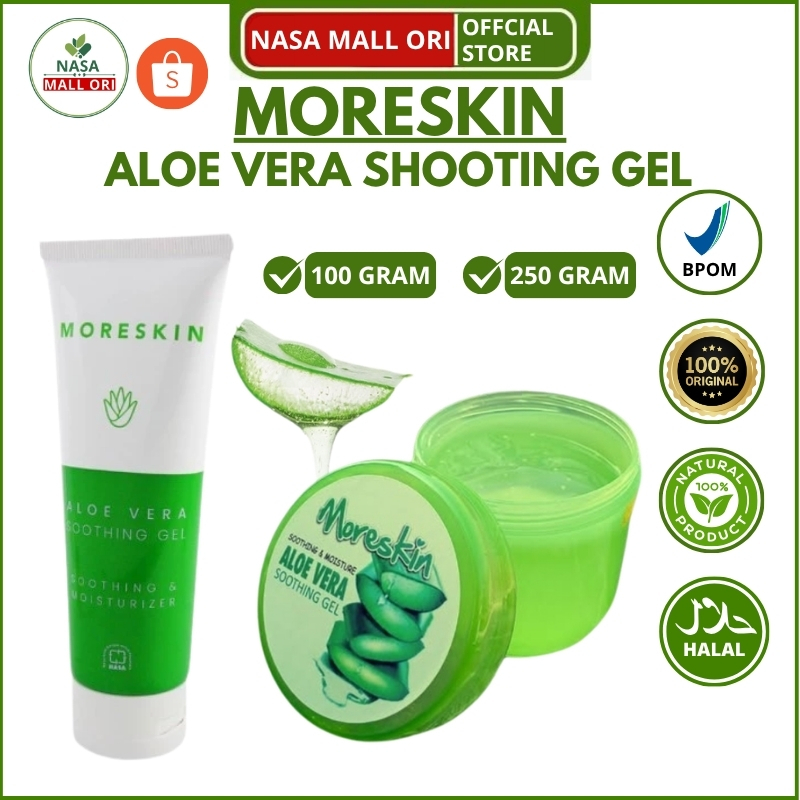 MORESKIN Aloe Vera Gel 250gr & 100gr – Gel Lidah Buaya untuk Jerawat, Rambut & Kulit Sehat