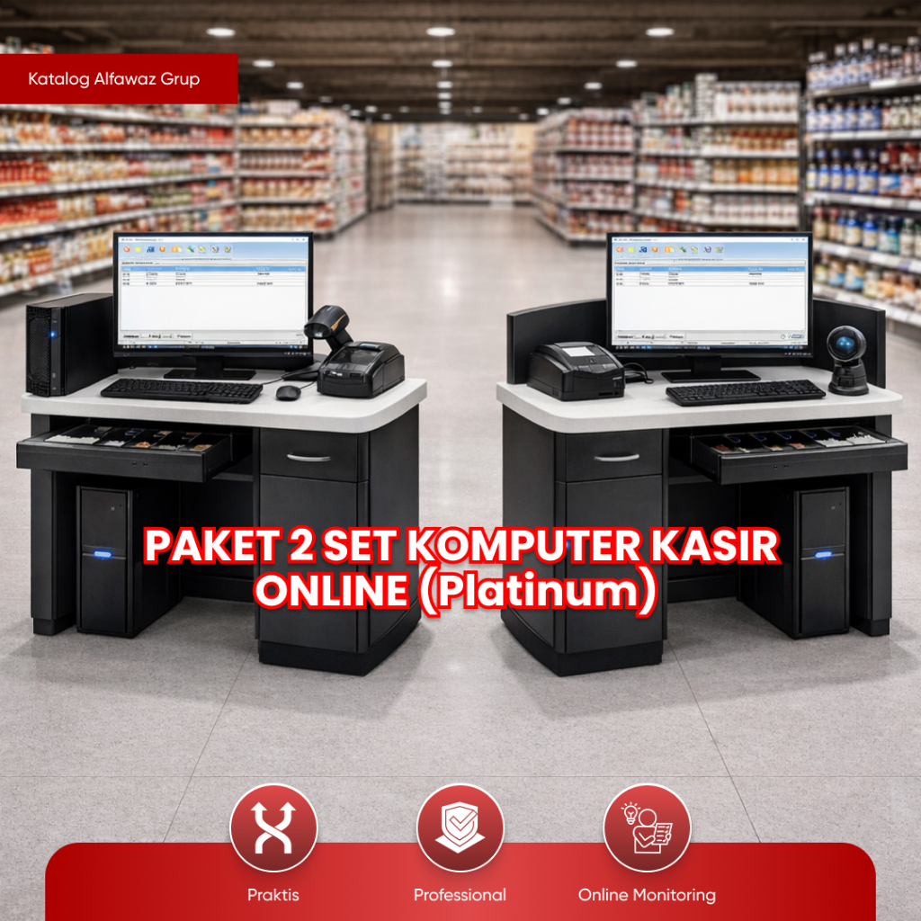 Paket 2 Komputer Kasir Lengkap Alfawaz | CPU Mouse Keyboard UPS + Sisem Kasid Minimarket Platinum