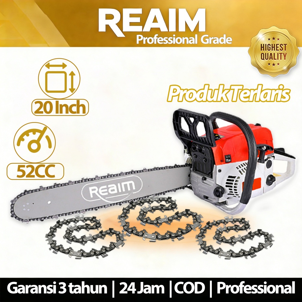 Reaim Mesin Potong Kayu Sinso Senso 20Inch Chainsaw 52CC 2TAK Gergaji Mesin/Mesin Gergaji Kayu/Gerga