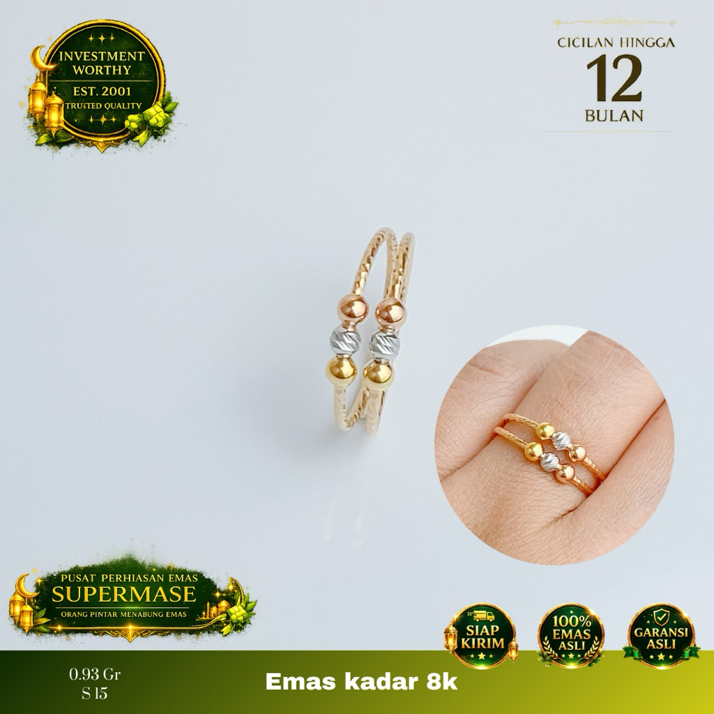 Cincin Emas 8K Bola Pasiran Layered - Supermase