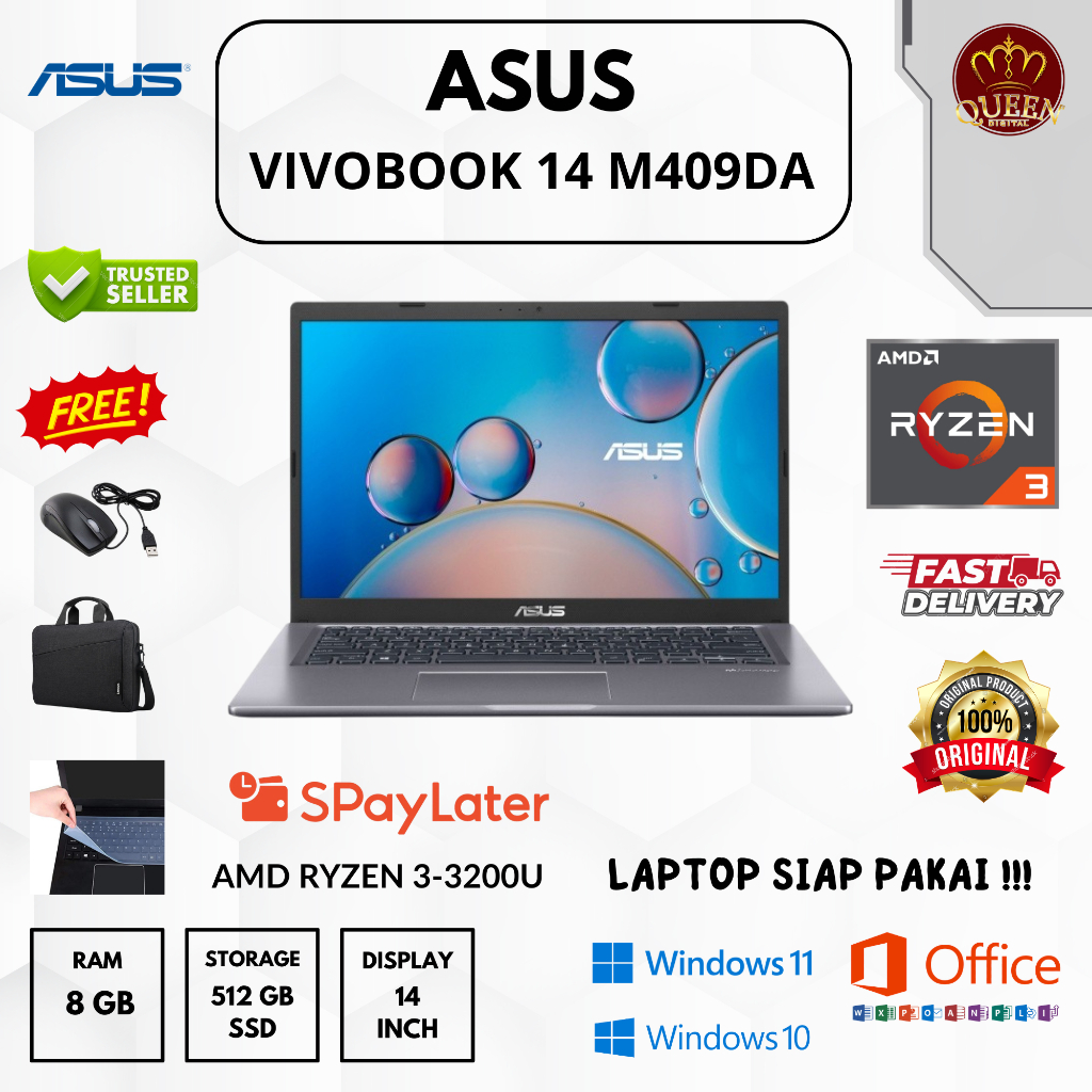 ASUS VIVOBOOK M409DA | AMD RYZEN 3-3200U | 8GB RAM | SSD 512GB | 14 INCH