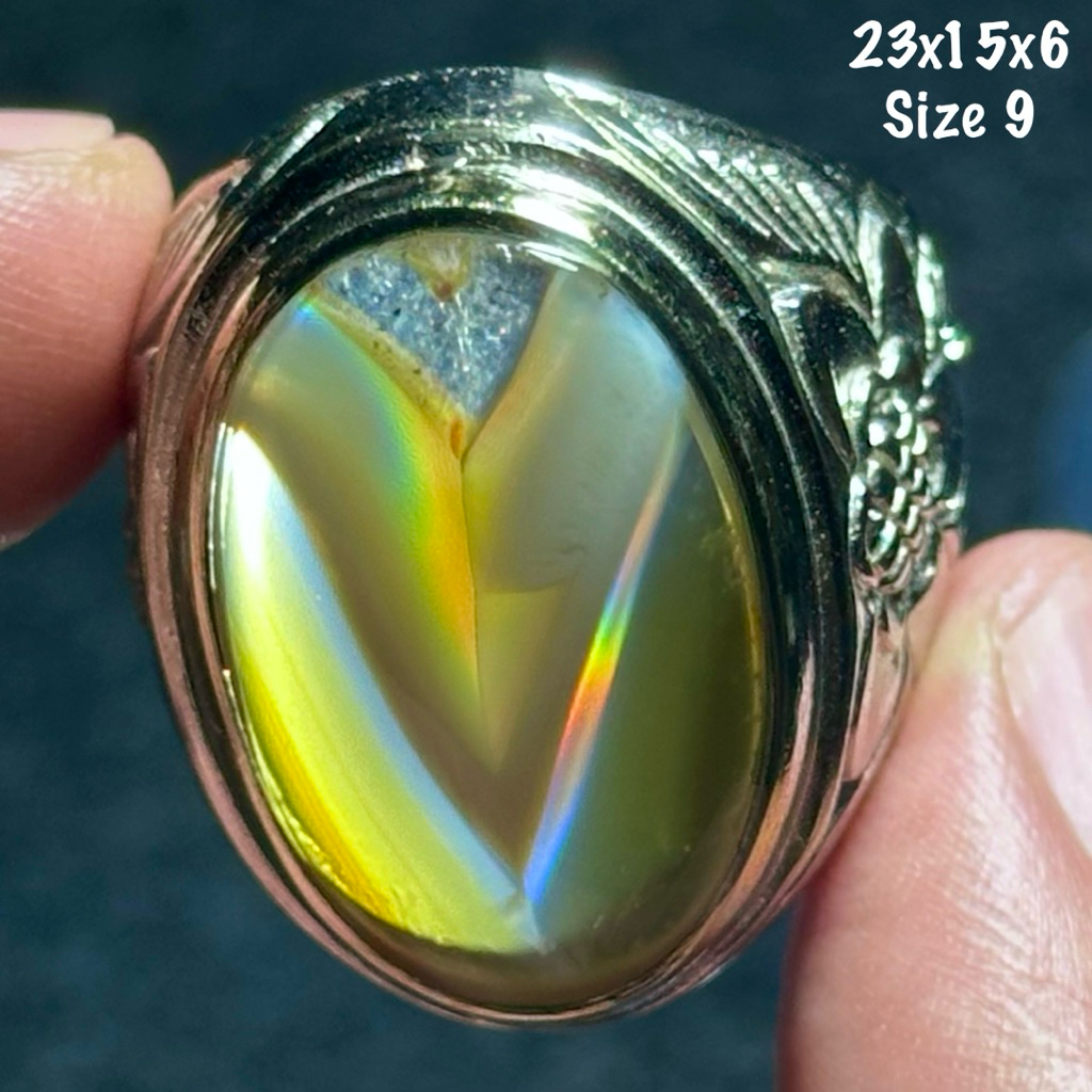 Cincin Batu Akik Natural Iris Junder Pelangi (asli alam)