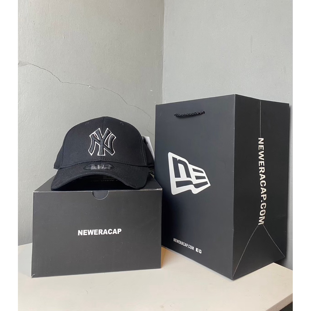 Topi Baseball MLB Caps New Era Logo NY Unisex Bordir Hitam List Putih Topi New Era Baseball New York