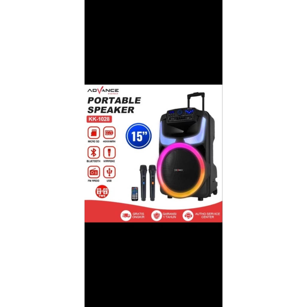ADVANCE Kk-1028 Speaker 15 inch super bass 65 W RMS with microphone