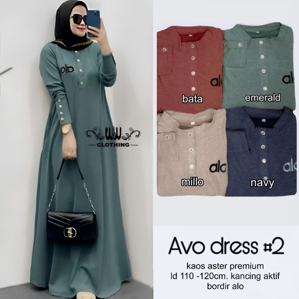 WW -Avo #2 Dress Wanita Kaos Aster Premium Bordir Alo • Kancing Aktif
