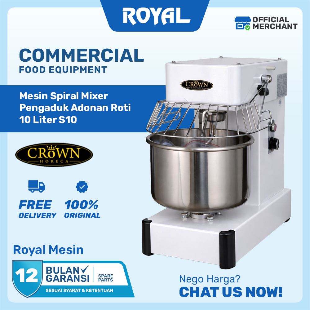 Spiral Mixer 10 Liter CROWN S10 Mesin Pengaduk Adonan Roti Donat 750W 4KG