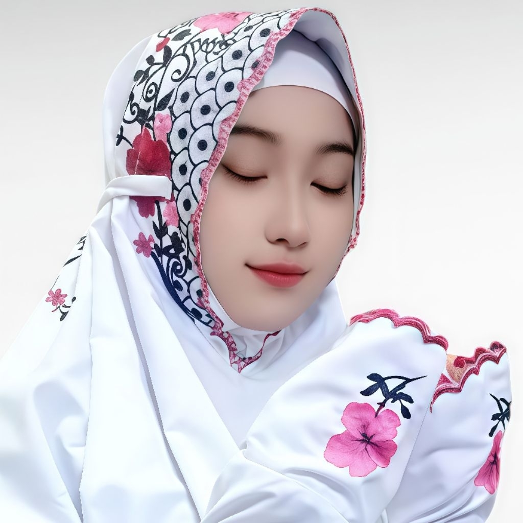 Mukena Terusan Bordir Bunga Sepatu - Katun Mikro Premium Halus & Adem