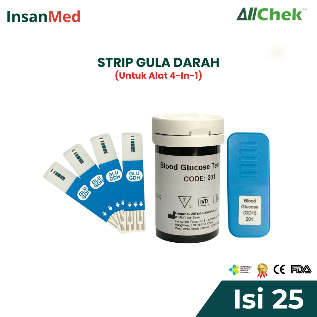 Allchek Strip Gula Darah – Blood Glucose Test Strip Multimeter 4-in-1 Isi 25