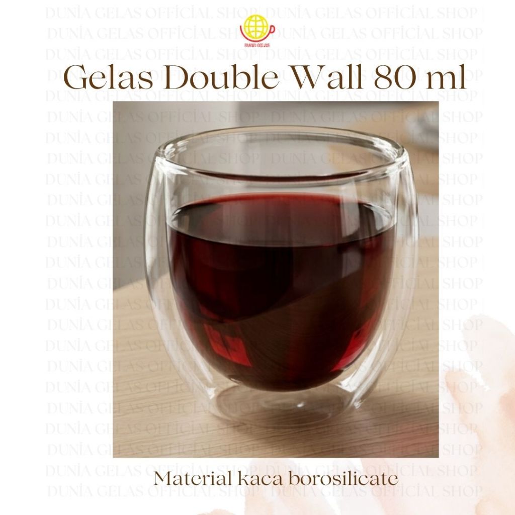 Gelas Double Wall 80 ml / Double Wall Round Glass 80 ml / Gelas Borosilicate 80 ml