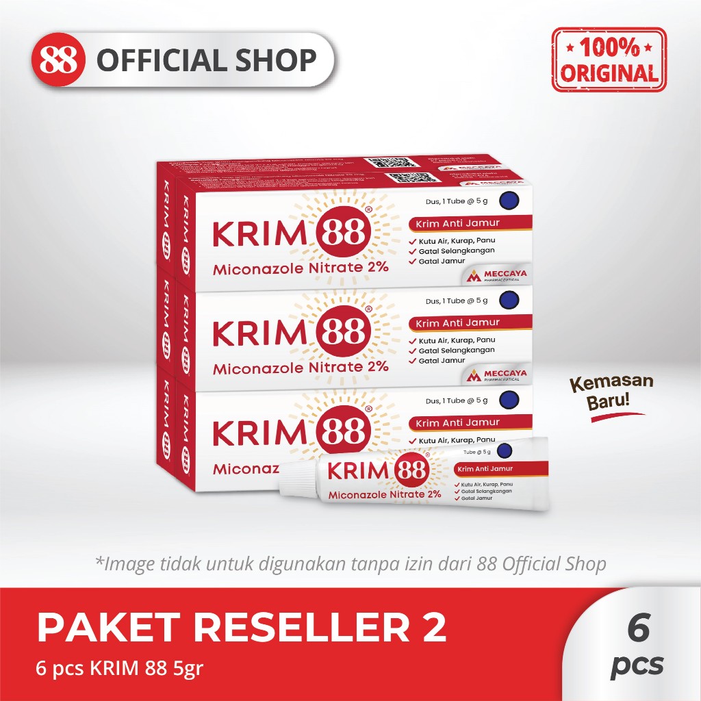 KRIM 88 ANTI JAMUR 5g 6 pcs | Krim Anti Infeksi & Gatal Jamur Miconazole Nitrate 2% | Cepat Meresap 