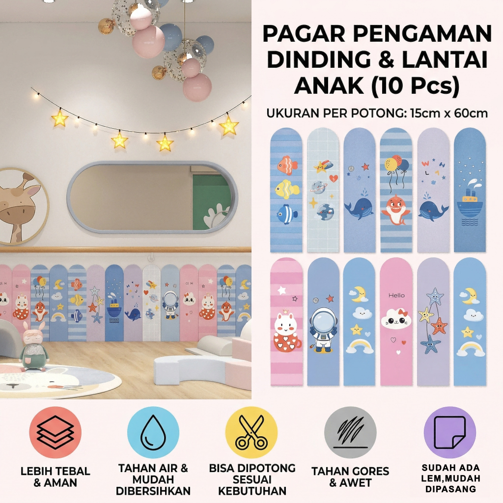 10 Pcs Pelindung Dinding Anak Wall Pad Anti Benturan Bayi Wallpaper Busa Tebal Stiker Pagar Pengaman