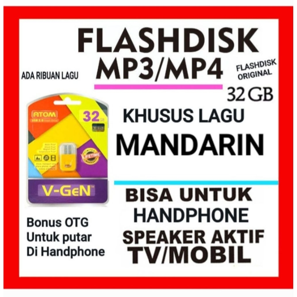 FLASHDISK USB V-GEN 32GB LAGU MANDARIN MP3/MP4