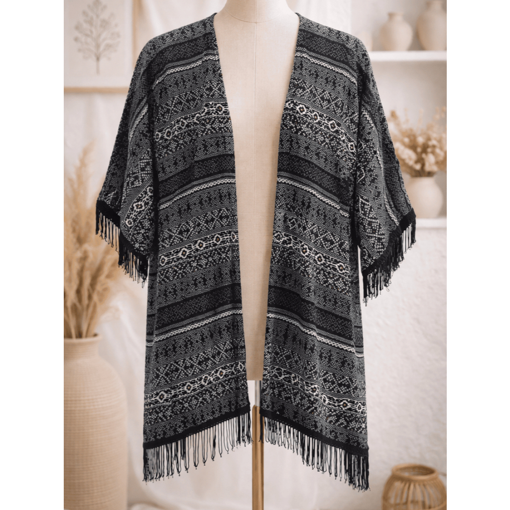 Outer Batik Hitam Putih Preloved Like New | Cardigan Wanita All Size LD 110 Panjang 69