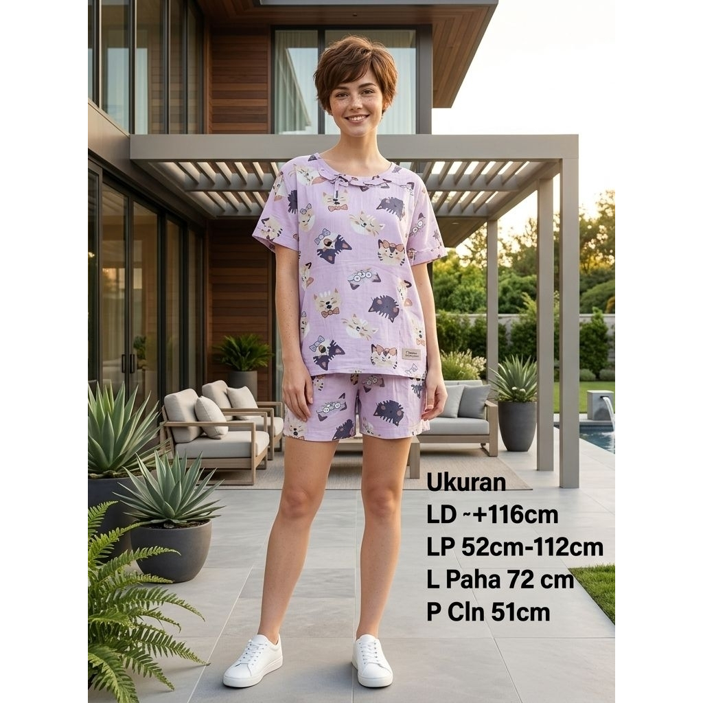 Baju Tidur Celana Pendek Gajah Putih Hotpant / Yohana LD 108cm-116cm Baju Tidur HP Gajah Putih Rayon
