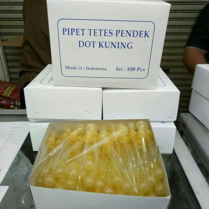 Pipet Tetes Pendek Dot Kuning/Pipet Tetes Kaca