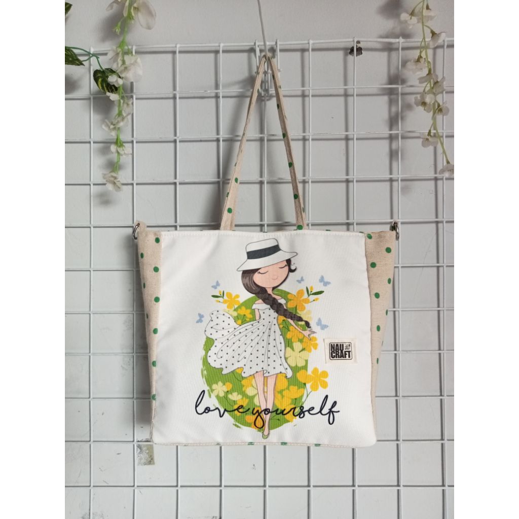TAS TOTEBAG HANDMADE TAS BAHU WANITA LINEN UNIK HANYA SATU