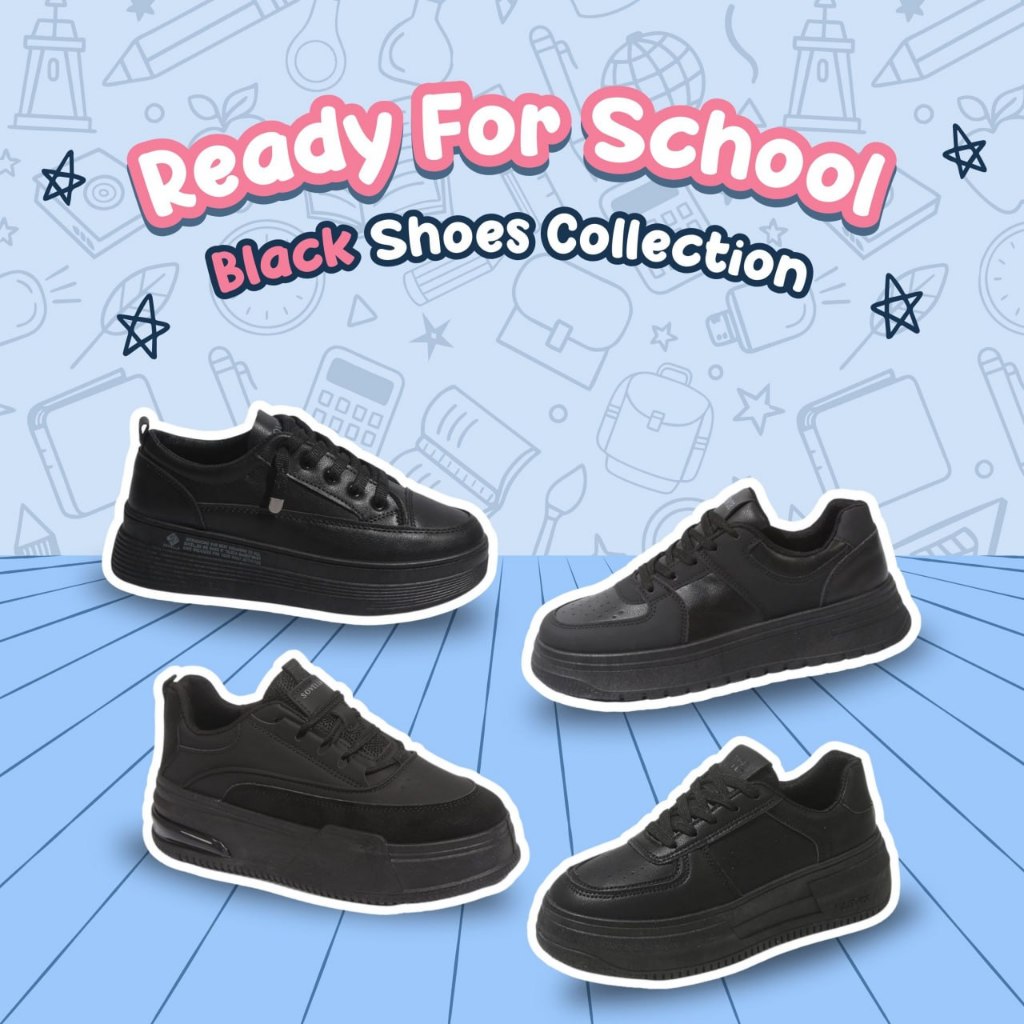 SOVELLA Koleksi Sepatu Hitam Sekolah Polos Sneaker Wanita