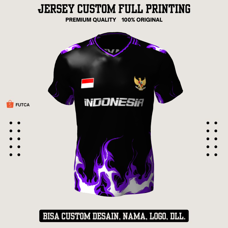 Kaos Jersey Futsal Hitam Motif Api 242