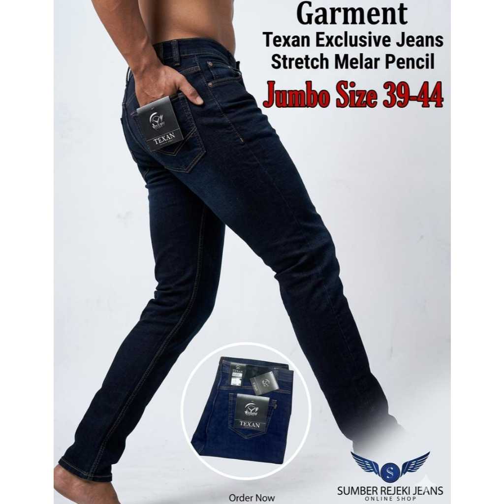 SumberRejekiJeans - Celana Jeans Jumbo Pencil Size 40 41 42 43 44 45 Garment Warna Biru Tua dan Biru