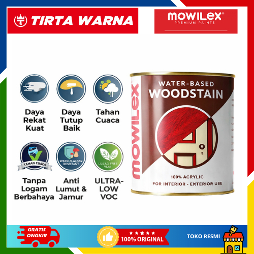 Mowilex Woodstain Cat Pelapis Kayu Premium Berbasis Air Anti Lumut & Jamur 1 Lt