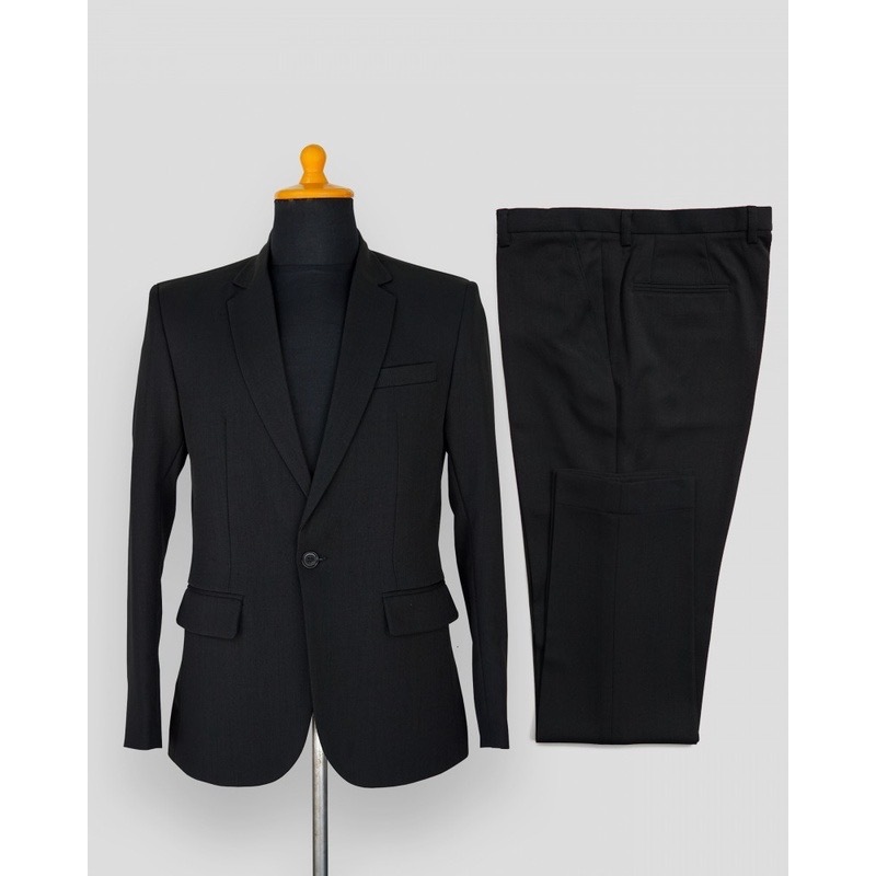 Stelan Jas Celana Formal Pria Hitam Mode Slimfit Untuk Acara Wisuda Desain Anak Muda