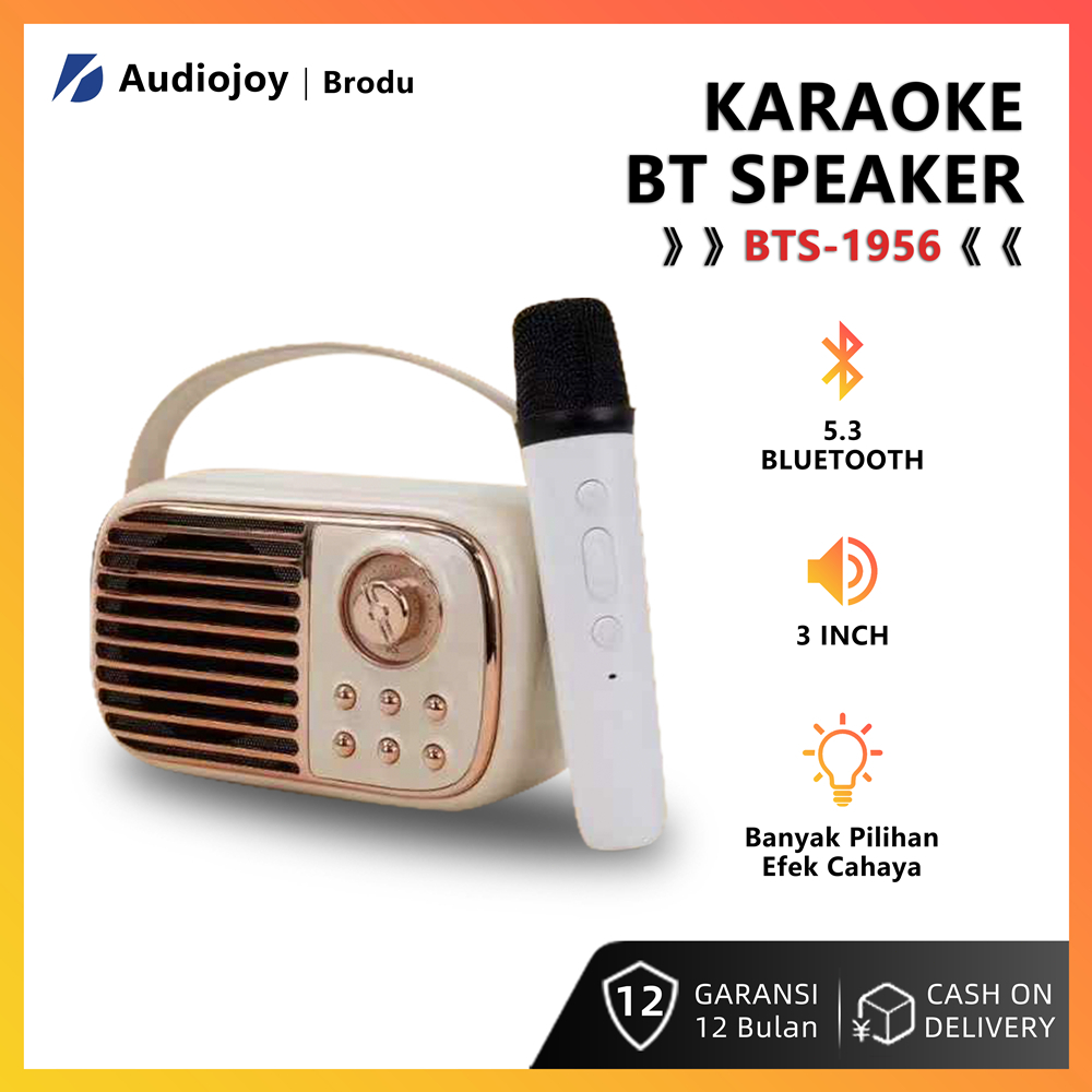 Brodu BTS-1956 Speaker Bluetooth Karaoke Retro Portable Pesta Keluarga Free Mic Efek Suara 3 Warna (