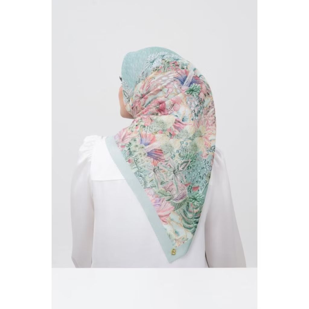 BS Buttonscarves - Biru Tosca - New - Forestis Voile Square - Aquamarine